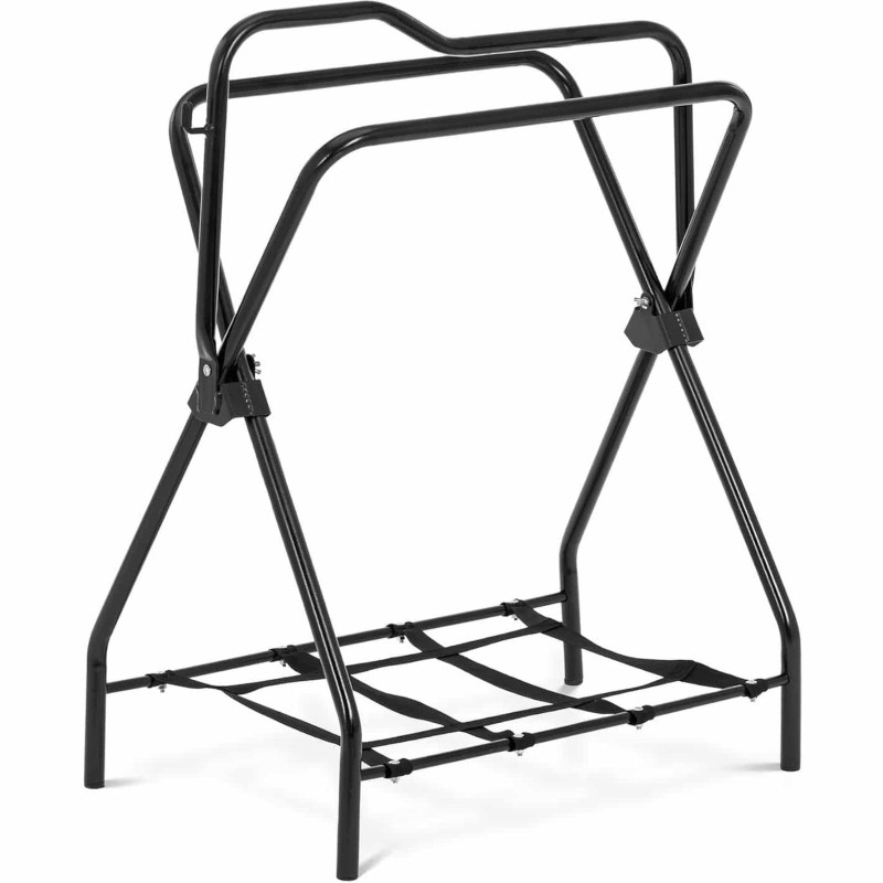 Sulankstomas metalinis balno stovas su lentyna iki 80 kg