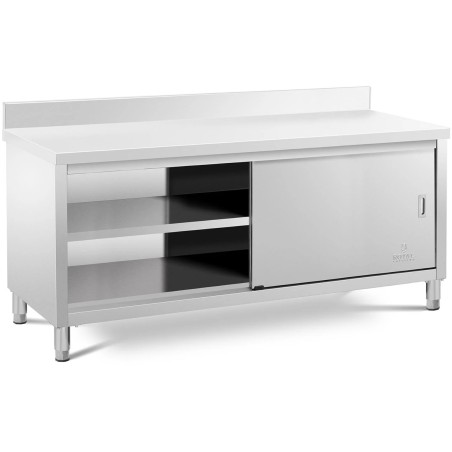 Stalas su sieniniu stalviršiu su spintele ir stumdomų durų apvadu, 200 x 70 cm Stalas su sieniniu stalviršiu su spintele ir stumdomų durų apvadu, 200 x 70 cm