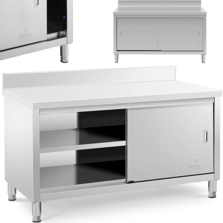 Stalas su sieniniu stalviršiu su spintele ir stumdomų durų apvadu, 150 x 70 cm Stalas su sieniniu stalviršiu su spintele ir stumdomų durų apvadu, 150 x 70 cm