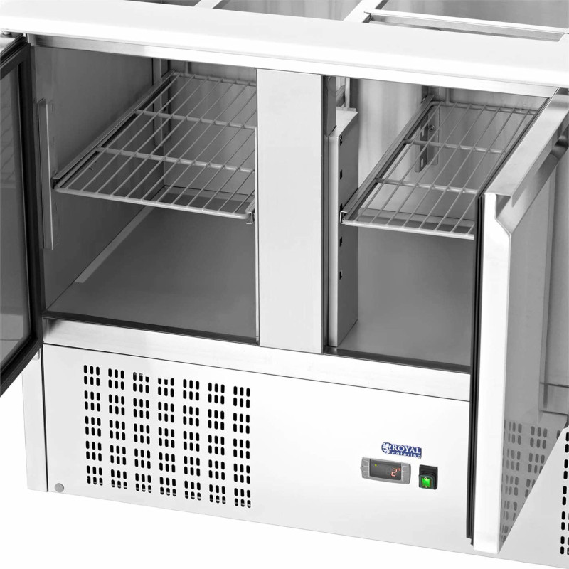 Salotinis šaldomas 3 durų stalas su stikline vitrina 8x GN 368 l