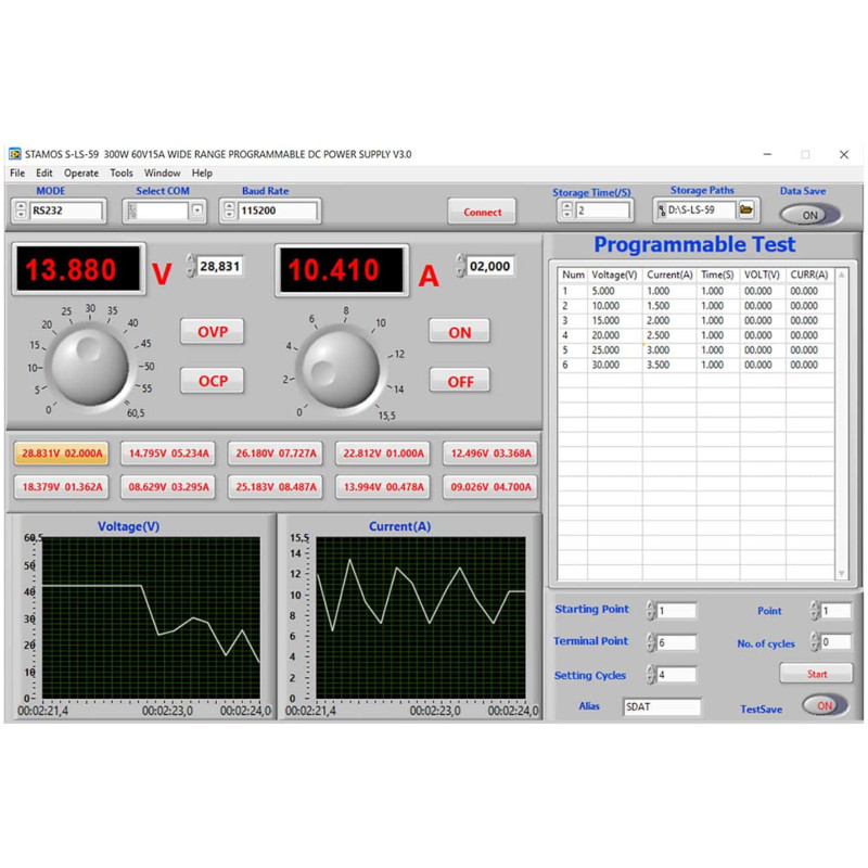 Aptarnavimo laboratorijos maitinimo šaltinis 0-60 V 0-15 A 300 W USB LAN RS233