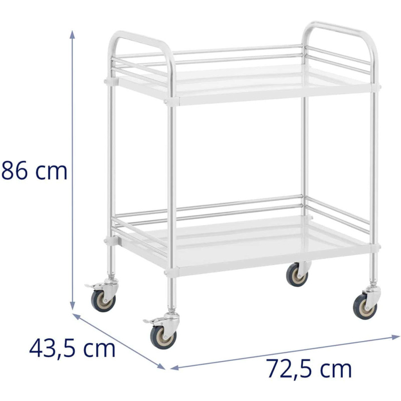 Kosmetinio gydymo laboratorinis vežimėlis iš plieno 2 lentynos 73 x 44 x 86 cm 20 kg