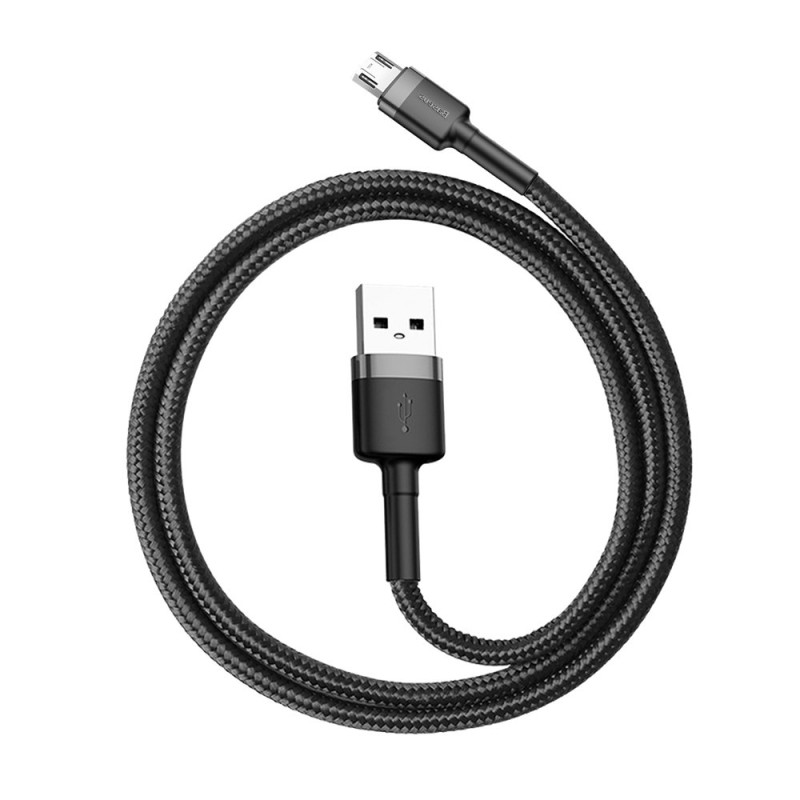 Patvarus lankstus kabelis USB microUSB laidas QC3.0 2.4A 0.5M juoda ir pilka