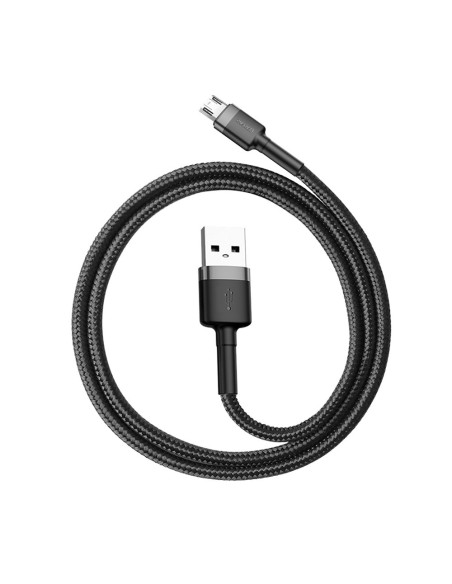 Patvarus lankstus kabelis USB microUSB laidas QC3.0 2.4A 0.5M juoda ir pilka Patvarus lankstus kabelis USB microUSB laidas QC3.0 2.4A 0.5M juoda ir pilka