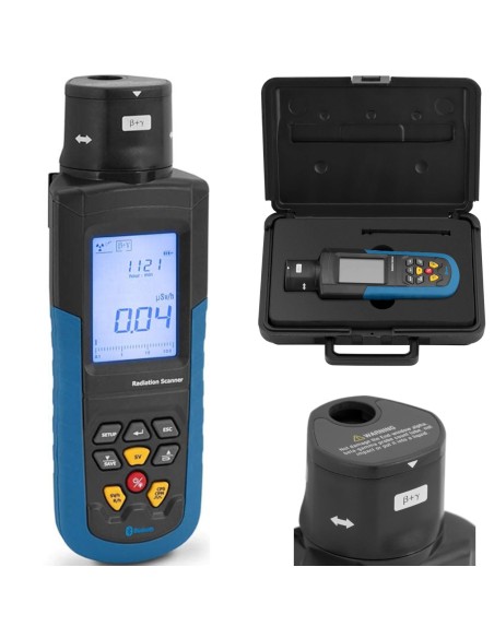 Geigerio radioaktyviųjų ir rentgeno spindulių skaitiklis LCD Bluetooth + dėklas Geigerio radioaktyviųjų ir rentgeno spindulių skaitiklis LCD Bluetooth + dėklas