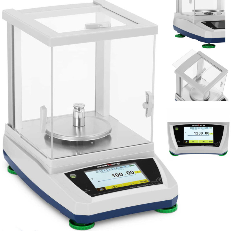 Analitiniai laboratoriniai svarstyklės su stikliniu dangteliu ir LCD jutikliniu skydeliu 1200 g / 0,01 g