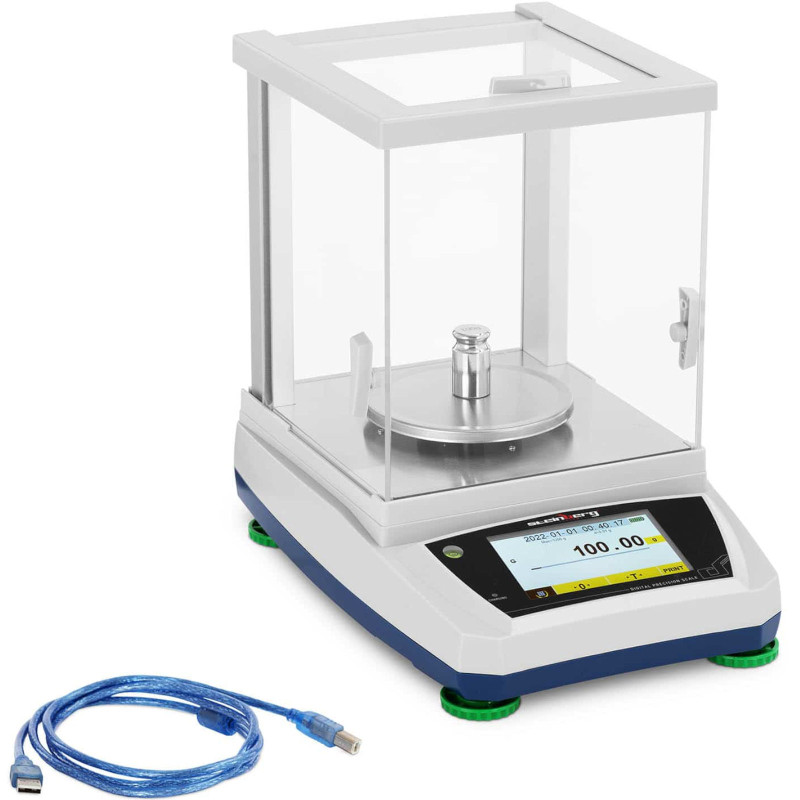 Analitiniai laboratoriniai svarstyklės su stikliniu dangteliu ir LCD jutikliniu skydeliu 1200 g / 0,01 g