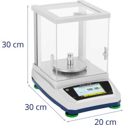 Analitiniai laboratoriniai svarstyklės su stikliniu dangteliu ir LCD jutikliniu skydeliu 1200 g / 0,01 g