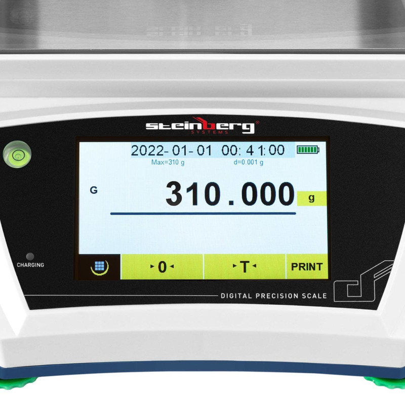 Analitiniai laboratoriniai svarstyklės su stikliniu dangteliu ir LCD jutikliniu skydeliu 300 g / 0,001 g