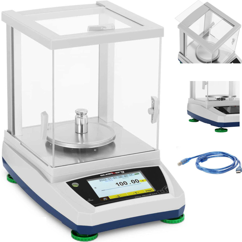 Analitiniai laboratoriniai svarstyklės su stikliniu dangteliu ir LCD jutikliniu skydeliu 600 g / 0,01 g