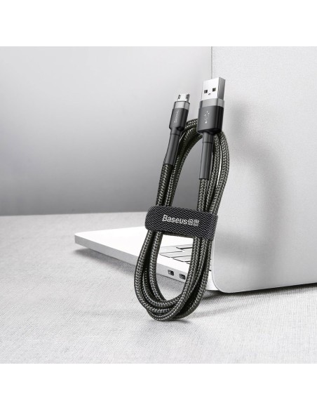 Patvarus lankstus kabelis USB microUSB laidas QC3.0 2.4A 0.5M juoda ir pilka Patvarus lankstus kabelis USB microUSB laidas QC3.0 2.4A 0.5M juoda ir pilka