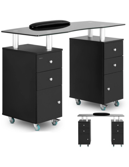 Stalinis kosmetinio manikiūro stalas su spintelėmis ant ratukų 120 x 51,5 x 81 cm juodas Stalinis kosmetinio manikiūro stalas su spintelėmis ant ratukų 120 x 51,5 x 81 cm juodas