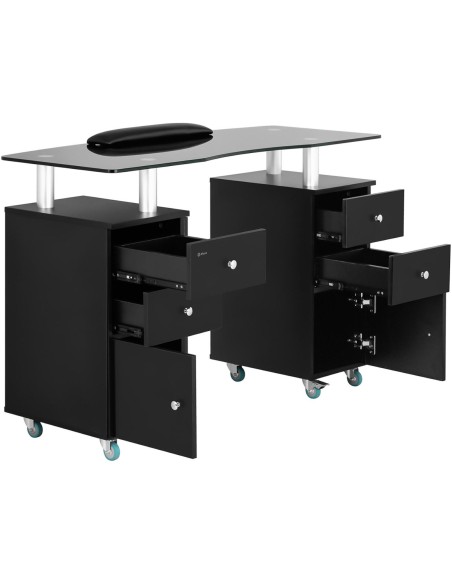 Stalinis kosmetinio manikiūro stalas su spintelėmis ant ratukų 120 x 51,5 x 81 cm juodas Stalinis kosmetinio manikiūro stalas su spintelėmis ant ratukų 120 x 51,5 x 81 cm juodas