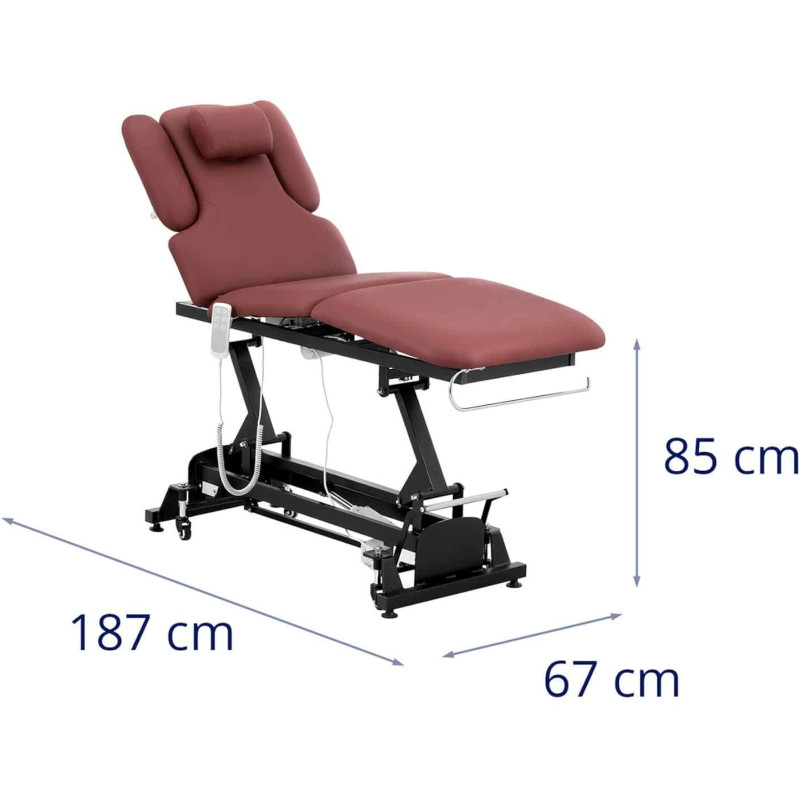 Elektrinė masažo stalo lova su 3 varikliais 250 kg NANTES - bordo