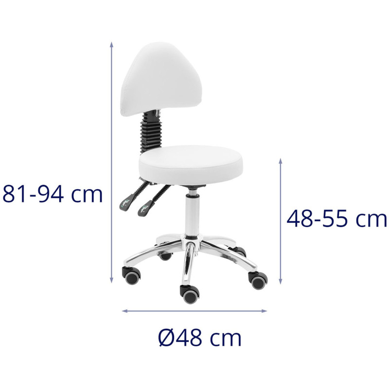 Kosmetinė pasukama kėdė su atlošu ant ratukų 48-55 cm BULLE - balta