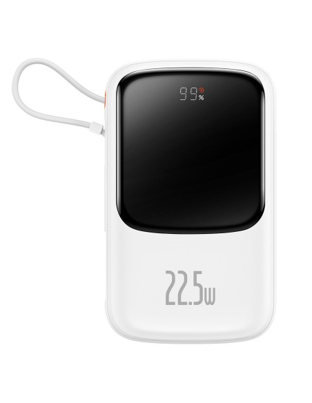 Qpow Powerbank 10000mAh integruotas USB Type-C laidas 22,5W greito įkrovimo baltas