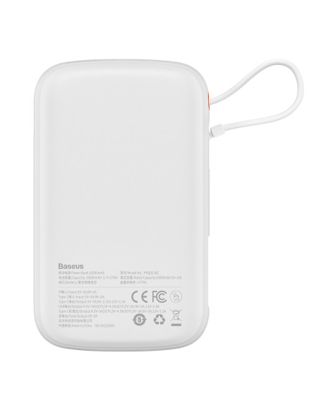 Qpow Powerbank 10000mAh integruotas USB Type-C laidas 22,5W greito įkrovimo baltas
