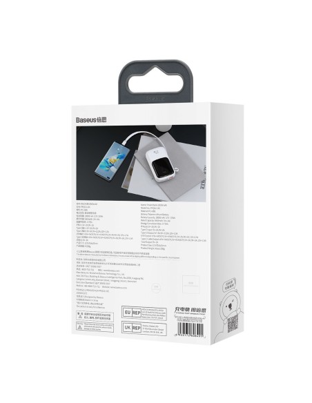 Qpow Powerbank 10000mAh integruotas USB Type-C laidas 22,5W greito įkrovimo baltas