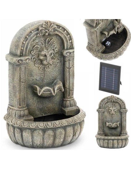 Saulės sodo sieninis kaskadinis fontanas su LED apšvietimu liūto galvute 2 W