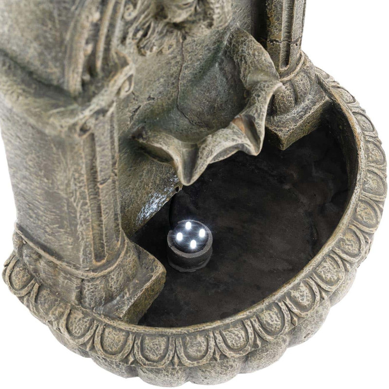 Saulės sodo sieninis kaskadinis fontanas su LED apšvietimu liūto galvute 2 W