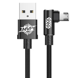 MVP kampuotas dvipusis laidas su šoniniu microUSB kištuku 2m 1.5A juodas