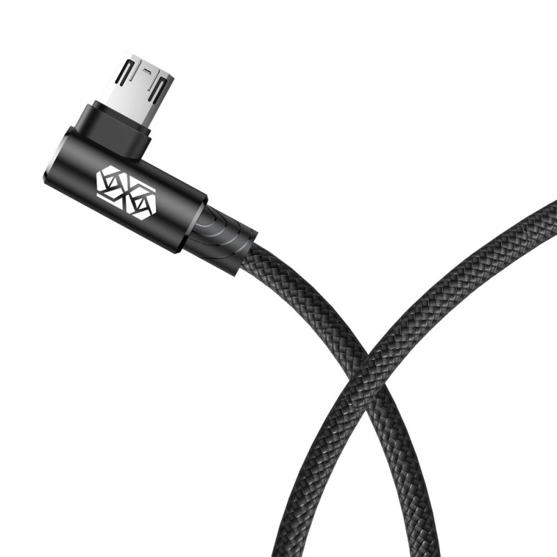 MVP kampuotas dvipusis laidas su šoniniu microUSB kištuku 2m 1.5A juodas