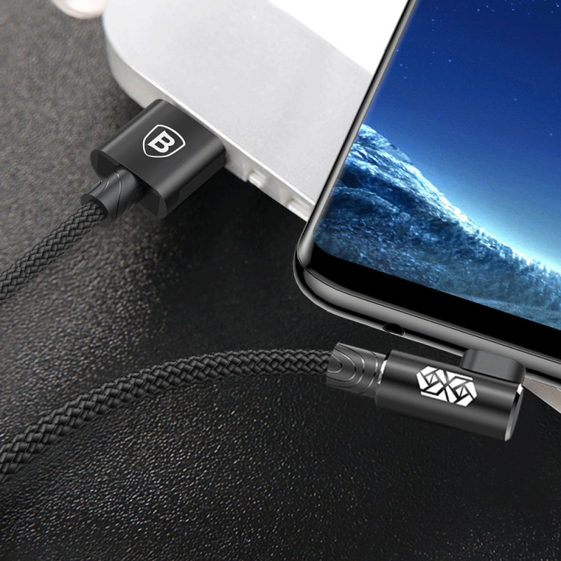 MVP kampuotas dvipusis laidas su šoniniu microUSB kištuku 2m 1.5A juodas