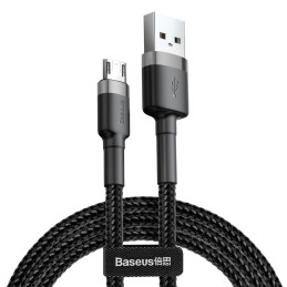 Patvarus lankstus kabelis USB microUSB 1.5A 2M juodai pilkas