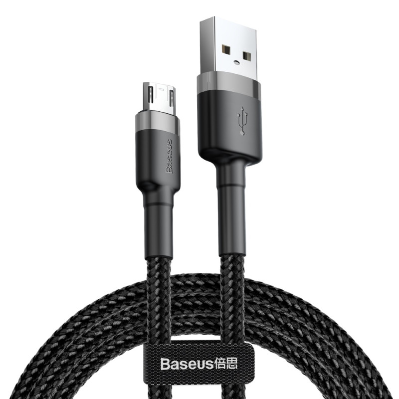Patvarus lankstus kabelis USB microUSB 1.5A 2M juodai pilkas