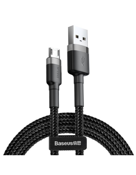Patvarus lankstus kabelis USB microUSB 1.5A 2M juodai pilkas Patvarus lankstus kabelis USB microUSB 1.5A 2M juodai pilkas