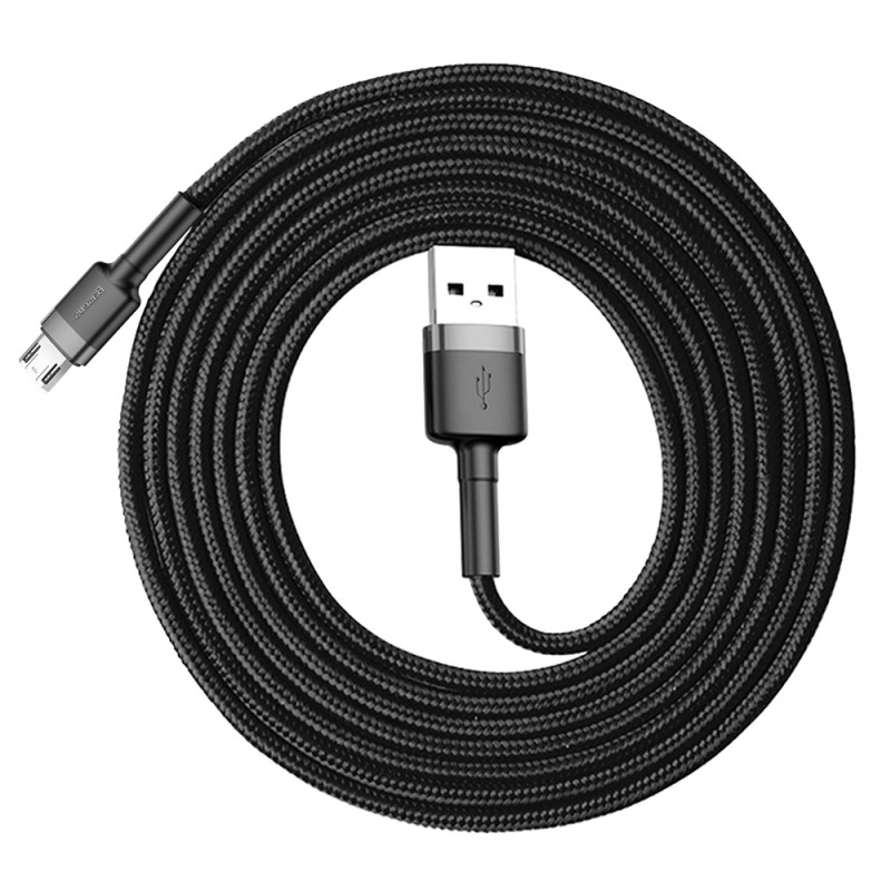 Patvarus lankstus kabelis USB microUSB 1.5A 2M juodai pilkas