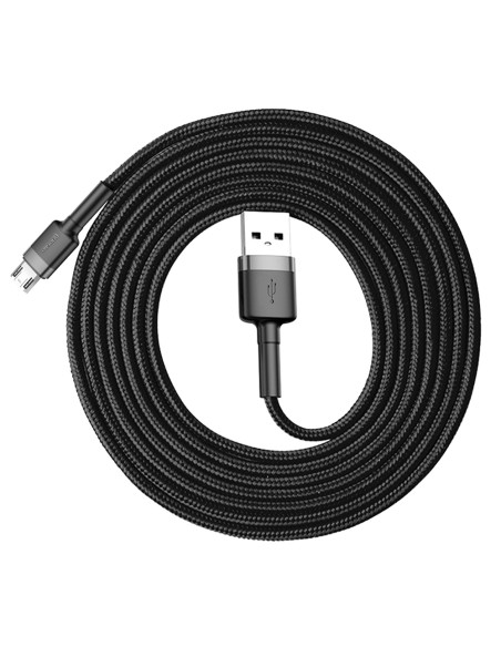 Patvarus lankstus kabelis USB microUSB 1.5A 2M juodai pilkas Patvarus lankstus kabelis USB microUSB 1.5A 2M juodai pilkas