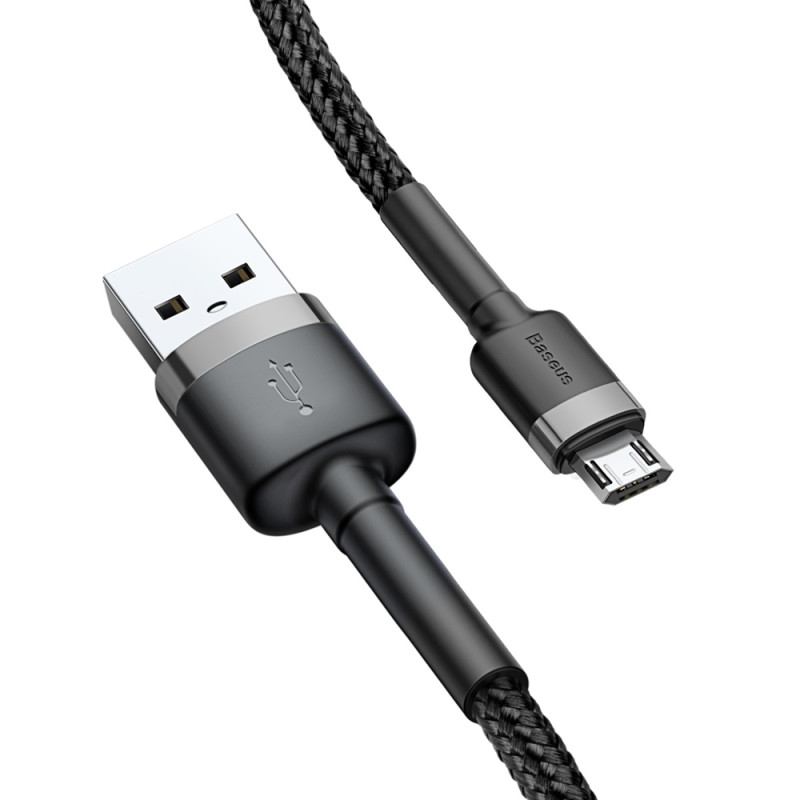 Patvarus lankstus kabelis USB microUSB 1.5A 2M juodai pilkas