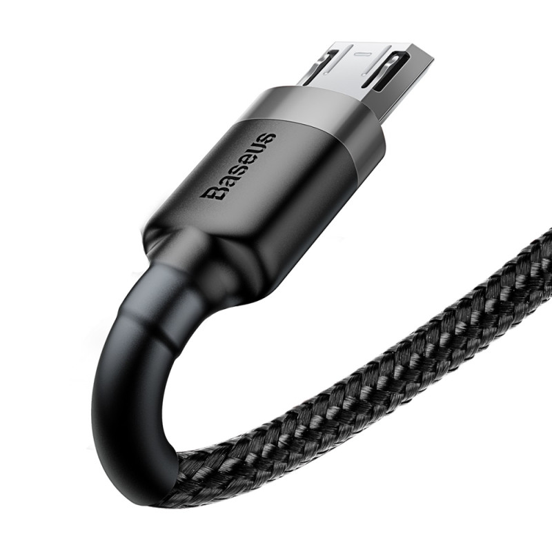 Patvarus lankstus kabelis USB microUSB 1.5A 2M juodai pilkas