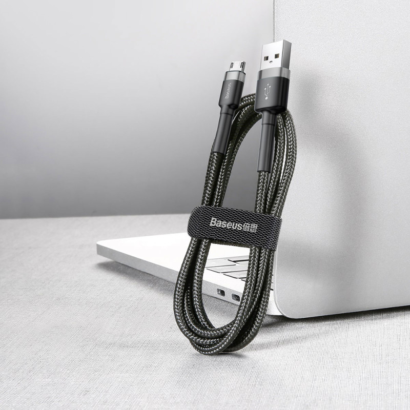 Patvarus lankstus kabelis USB microUSB 1.5A 2M juodai pilkas