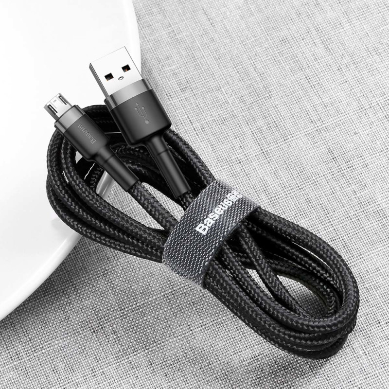 Patvarus lankstus kabelis USB microUSB 1.5A 2M juodai pilkas