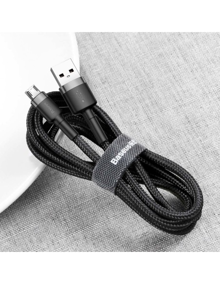 Patvarus lankstus kabelis USB microUSB 1.5A 2M juodai pilkas Patvarus lankstus kabelis USB microUSB 1.5A 2M juodai pilkas