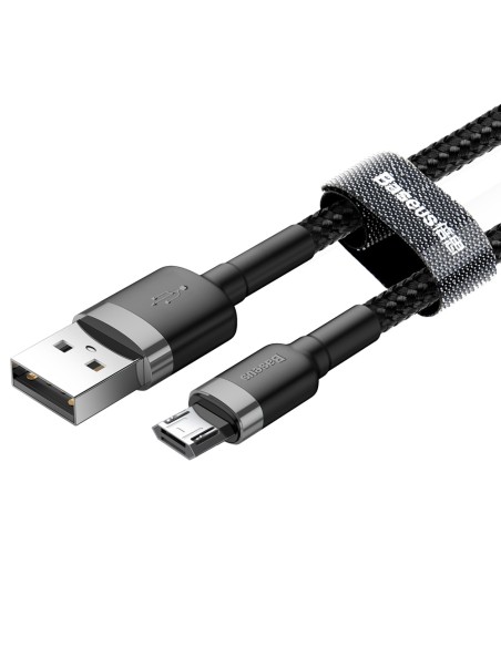 Patvarus lankstus kabelis USB microUSB 1.5A 2M juodai pilkas Patvarus lankstus kabelis USB microUSB 1.5A 2M juodai pilkas