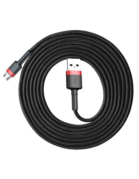 Patvarus lankstus kabelis USB microUSB 1.5A 2M juoda ir raudona