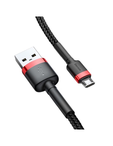Patvarus lankstus kabelis USB microUSB 1.5A 2M juoda ir raudona