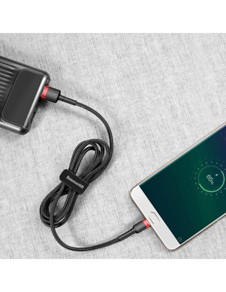 Patvarus lankstus kabelis USB microUSB 1.5A 2M juoda ir raudona