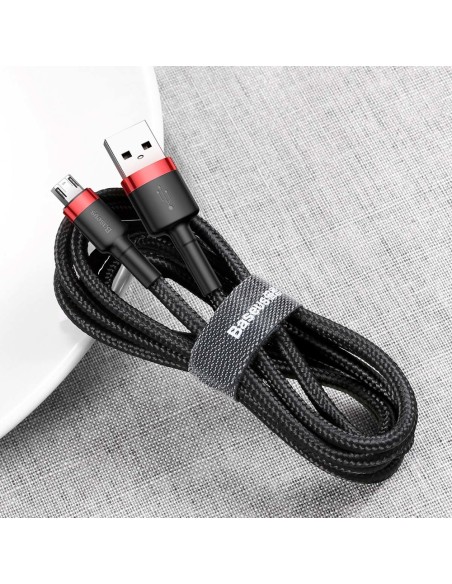 Patvarus lankstus kabelis USB microUSB 1.5A 2M juoda ir raudona