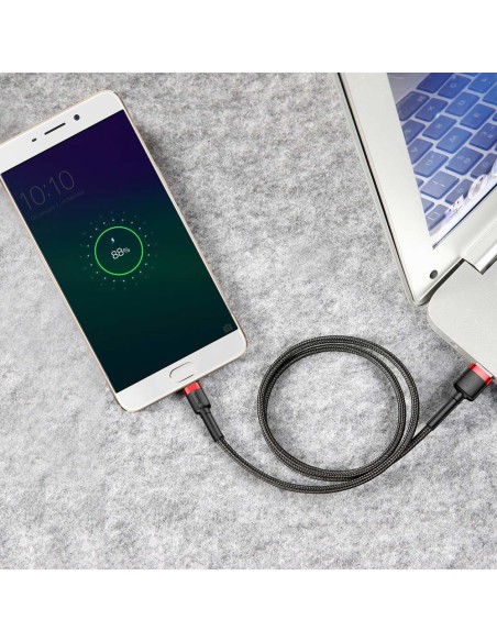 Patvarus lankstus kabelis USB microUSB 1.5A 2M juoda ir raudona