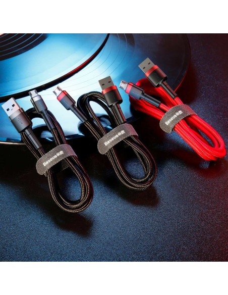 Patvarus lankstus kabelis USB microUSB 1.5A 2M juoda ir raudona