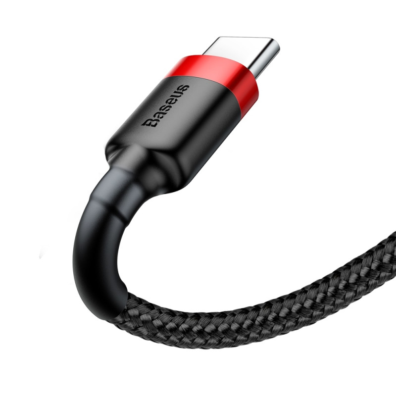 Patvarus lankstus laidas USB laidas USB-C QC3.0 3A 1M juodos ir raudonos spalvos
