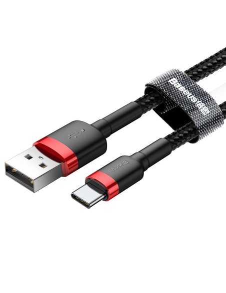 Patvarus lankstus laidas USB laidas USB-C QC3.0 3A 1M juodos ir raudonos spalvos
