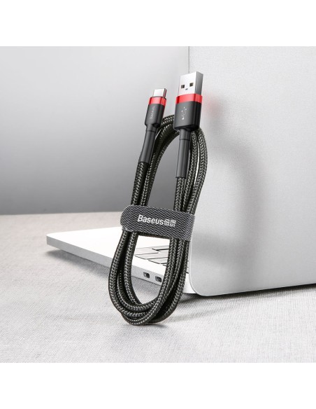 Patvarus lankstus laidas USB laidas USB-C QC3.0 3A 1M juodos ir raudonos spalvos