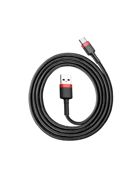 Patvarus lankstus laidas USB laidas USB-C QC3.0 3A 1M juodos ir raudonos spalvos