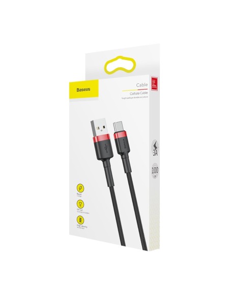 Patvarus lankstus laidas USB laidas USB-C QC3.0 3A 1M juodos ir raudonos spalvos
