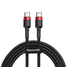 Patvarus lankstus kabelis USB-C PD PD 2.0 laidas 60W 20V 3A QC3.0 2M juoda ir raudona
